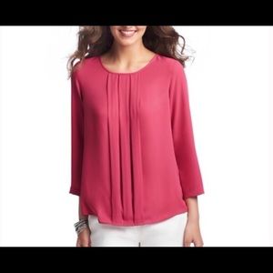Anne Taylor Loft Pleated Front Rose Pink Blouse